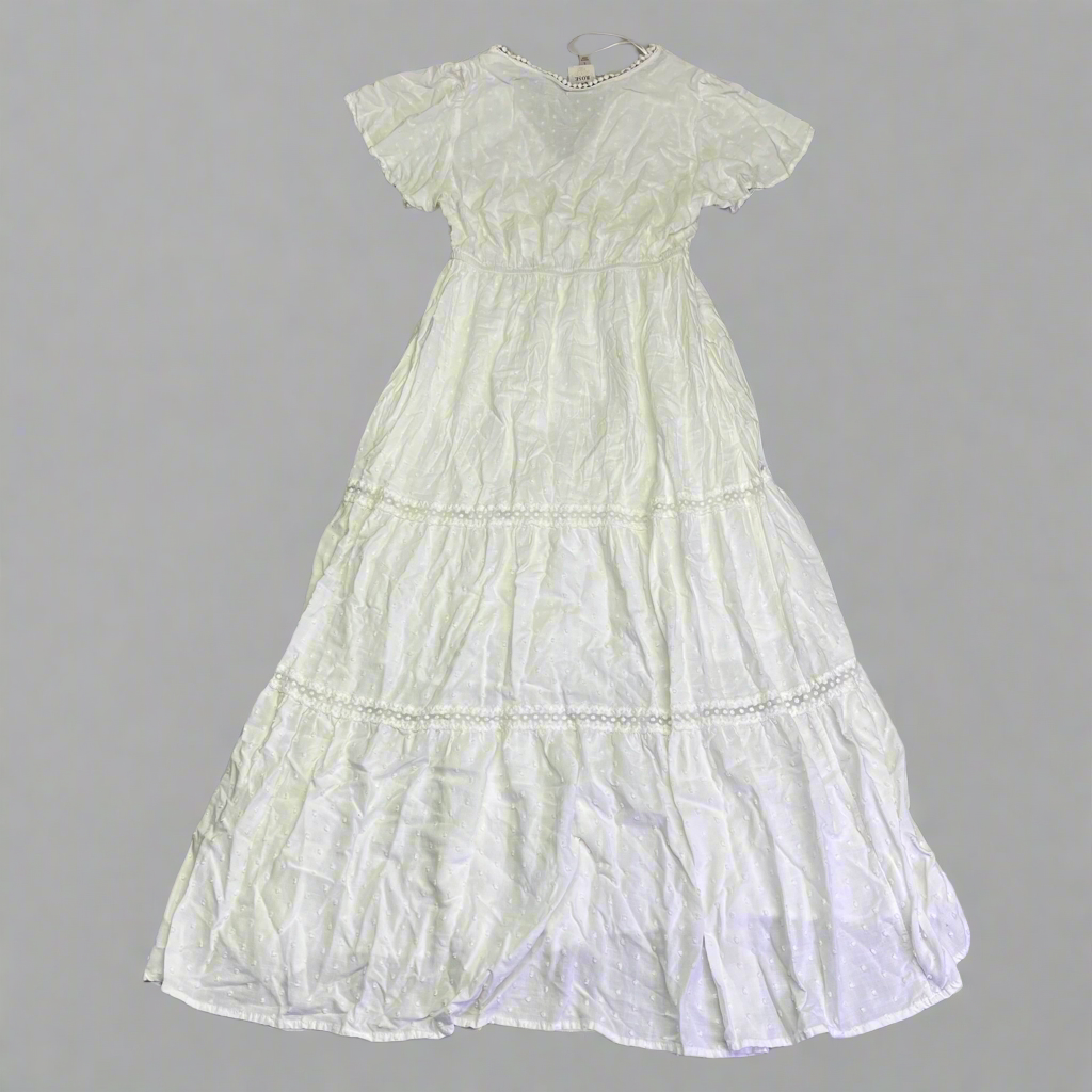 KNOX ROSE Lightweight Short Sleeve Maxi Dress  Women's Sz L White (Pre-Owned)