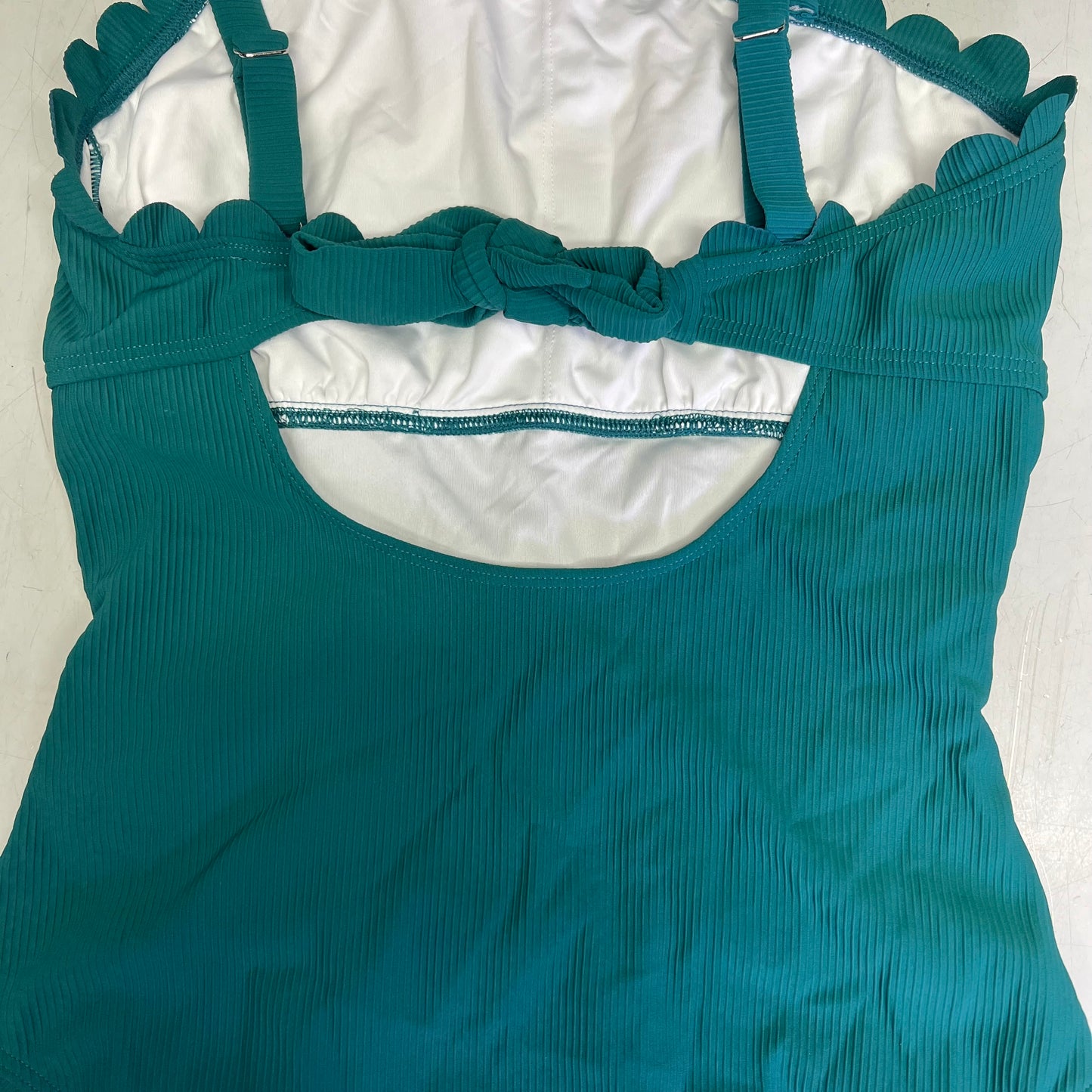 CHARMO Asymmetrical Retro Ribbed Moderate One Piece Swimwear Wmn Sz M Blue/Green