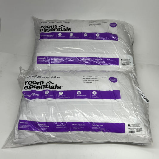 ROOM ESSENTIALS (2 PACK) Overfilled Plush Pillow Queen
