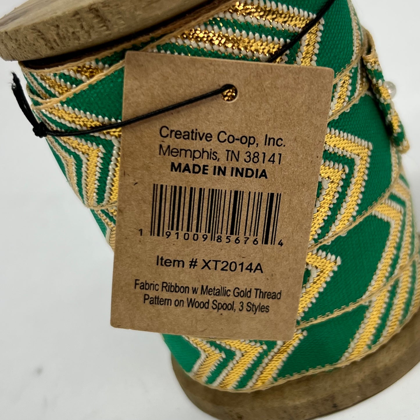 CREATIVE CO-OP (3 PACK) Fabric Ribbon w Metallic Gold Thread Pattern on Wood Spool XT2014A