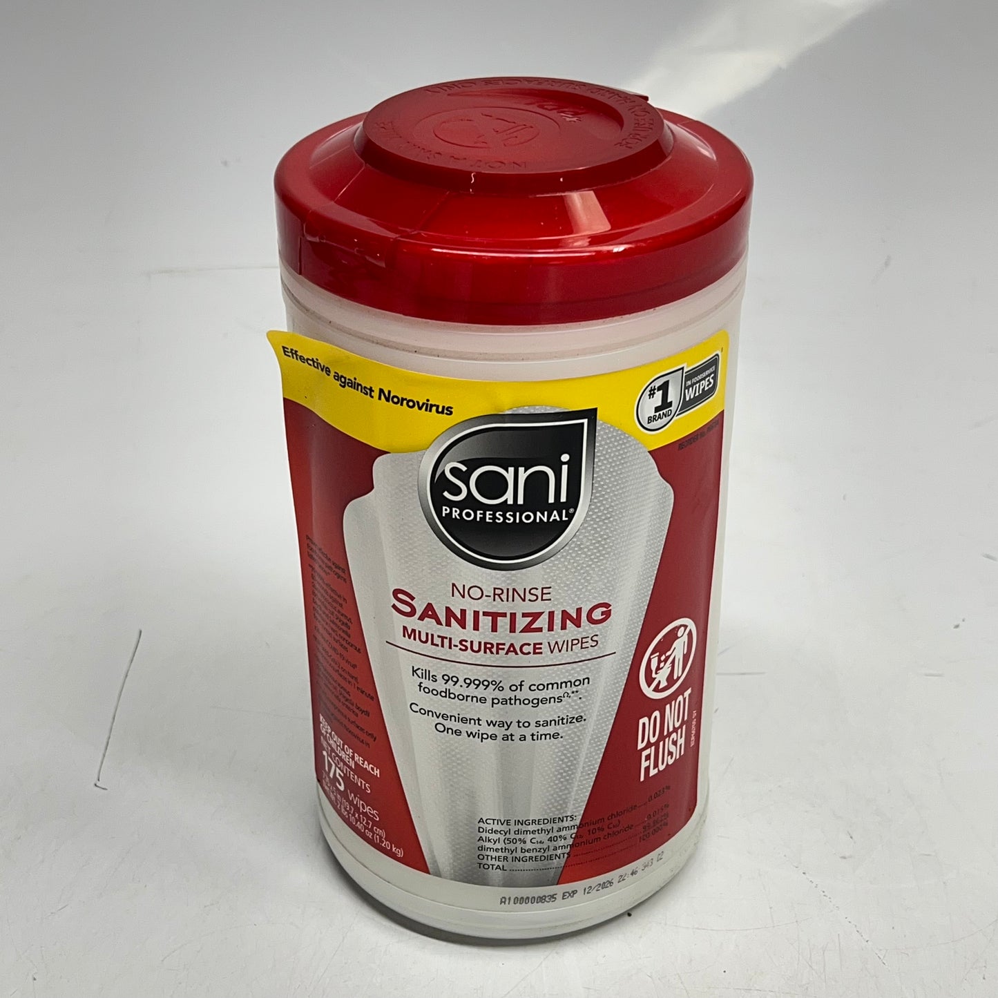 ZA@ SANI PROFESSIONAL (6 PACK, 175 EACH) No-Rinse Sanitizing Multi Surface Wipes 7.75" X 5"  White (Distressed Packaging)