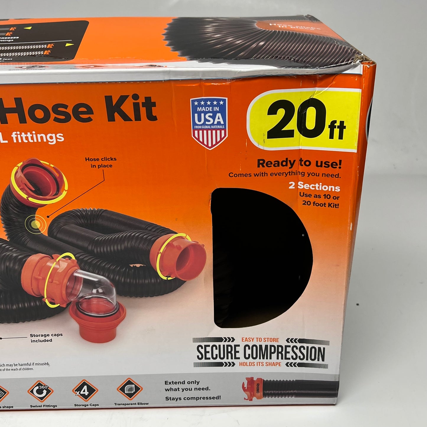 CAMCO Rhino Flex Rv Sewer Hose Kit 360 Degree Swivel Fittings 20' Black 39741