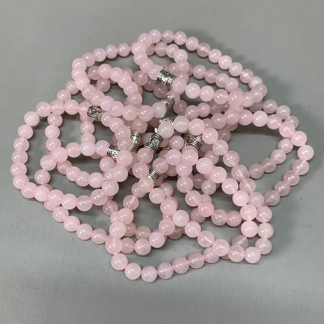 BEST WHOLESALE (12 PACK) Beaded Rose Quartz Crystal Bracelets 3" Silver Jewel New