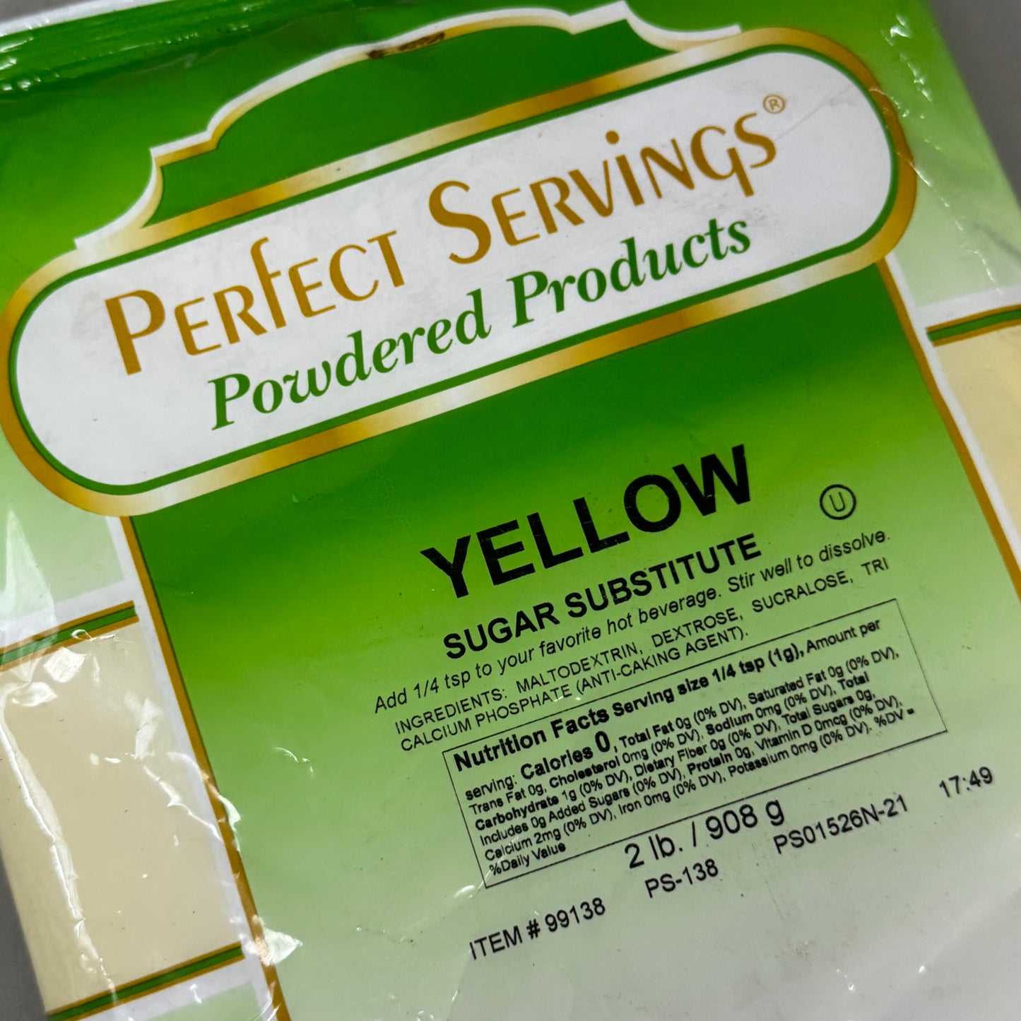 PERFECT SERVINGS (3 Bags 2lbs Each) Yellow Sugar Substitute  Yellow