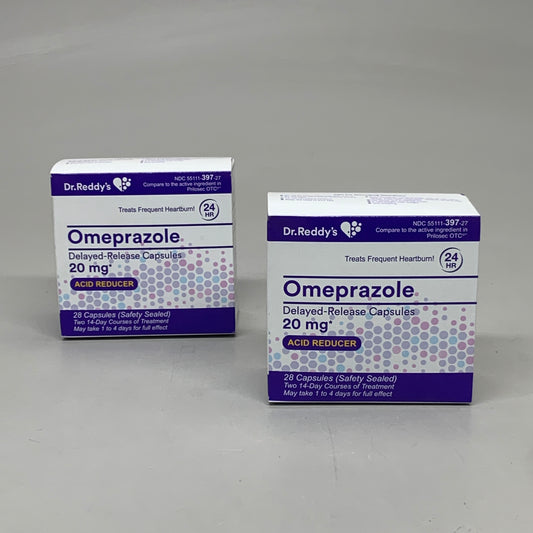 ZA@ DR.REDDY'S 2 BOXES! (4 Bottles) Omeprazole 20 mg Acid Reducer 112 CAPSULES (AS-IS)