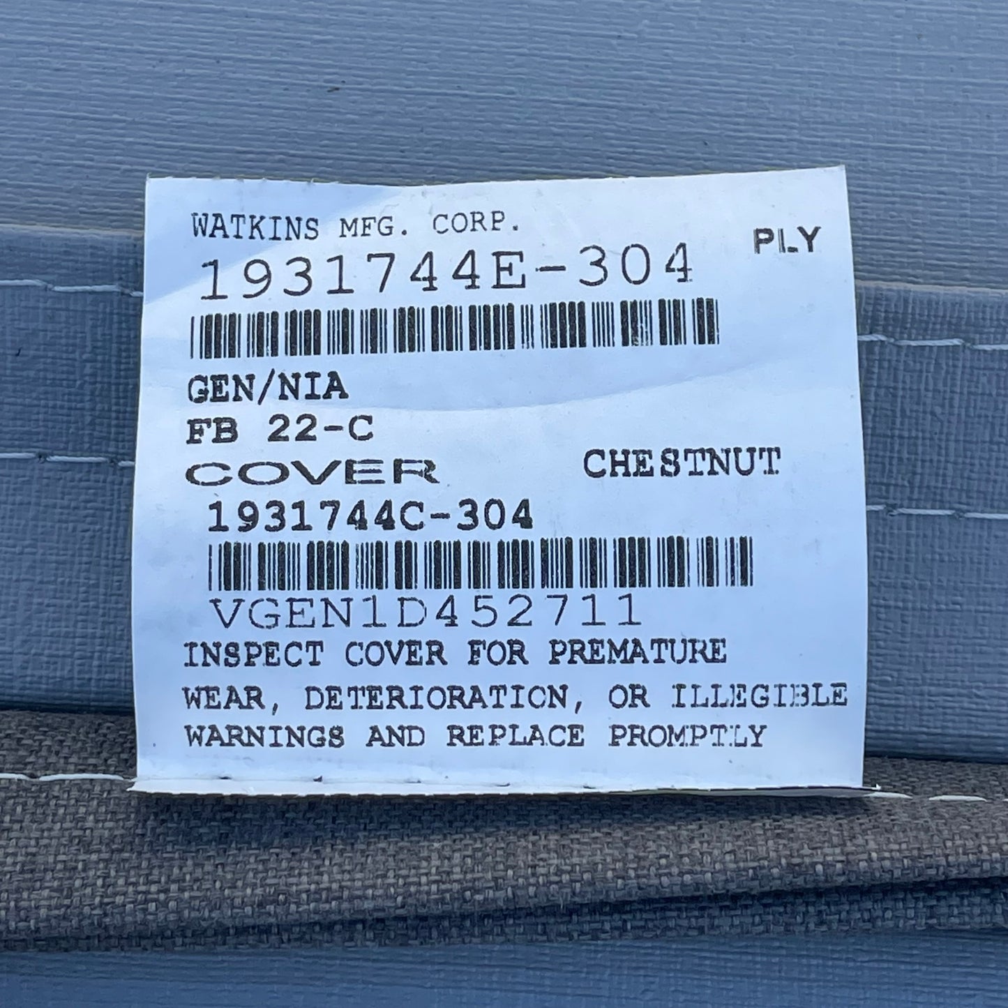 ZA@ Pallet of WATKINS Spa Cover 90”x90” Grey 1931744E-304 (AS-IS)