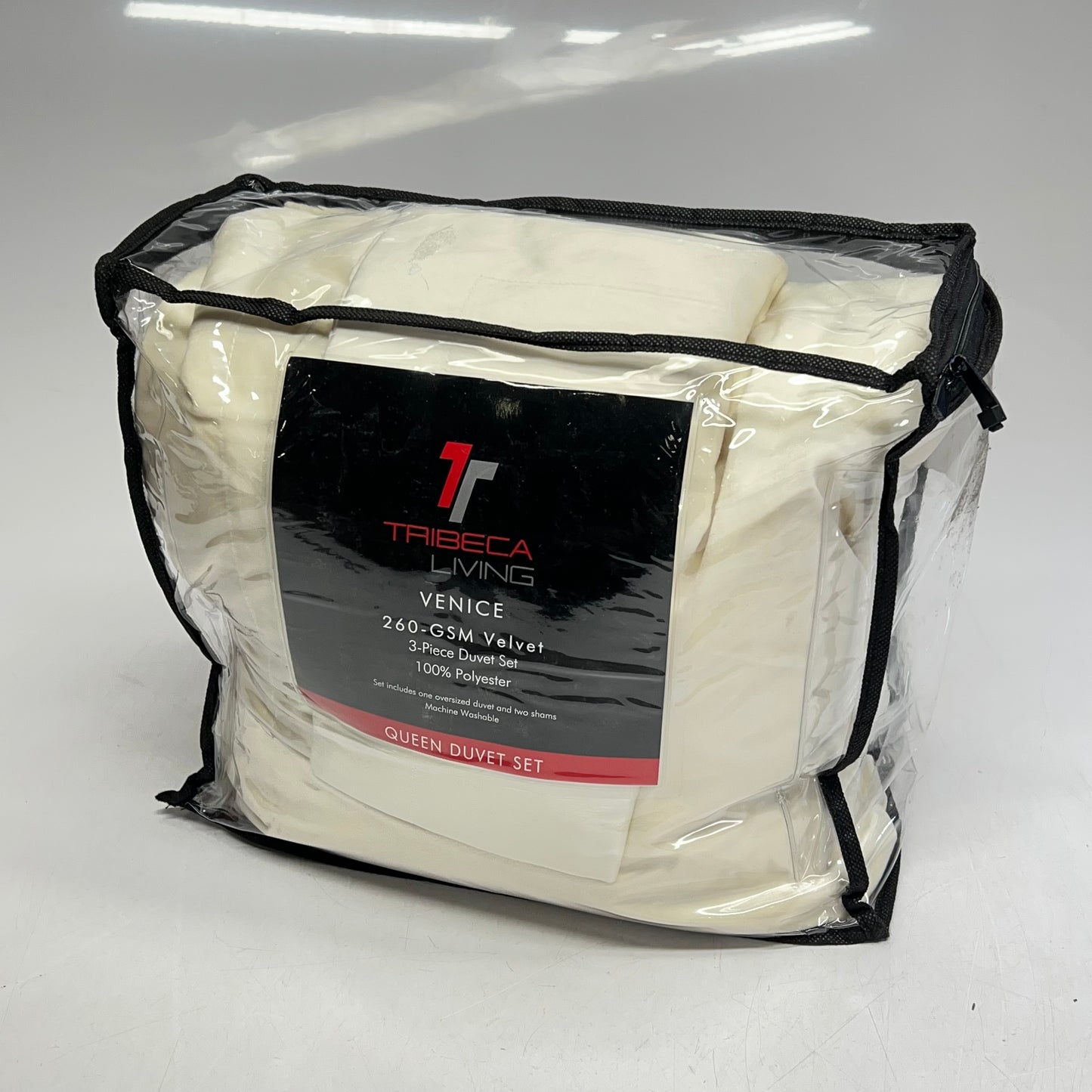 TRIBECA LIVING Venice Velvet 3 Piece Duvet Set 100% Polyester Queen White