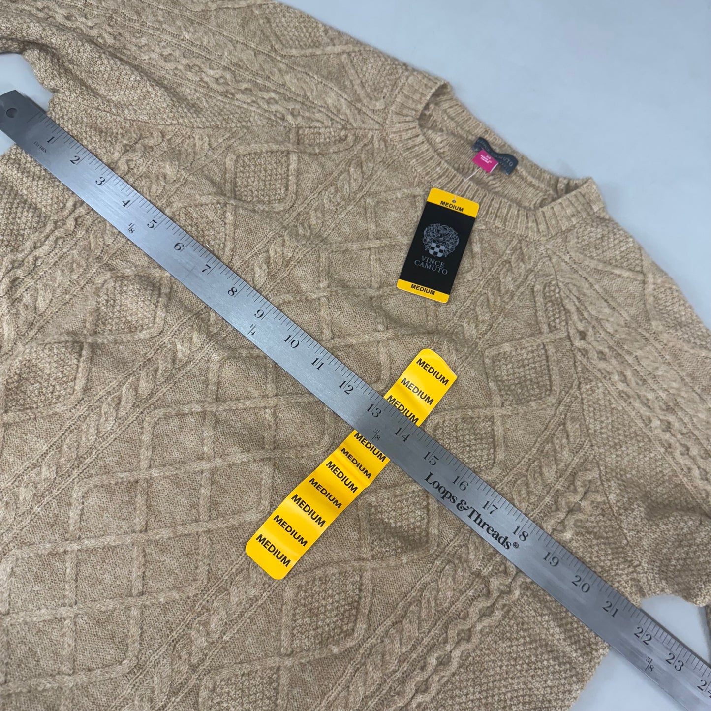 VINCE CAMUTO Cable Knit Sweater Women's Sz-M Latte Heather SC2895