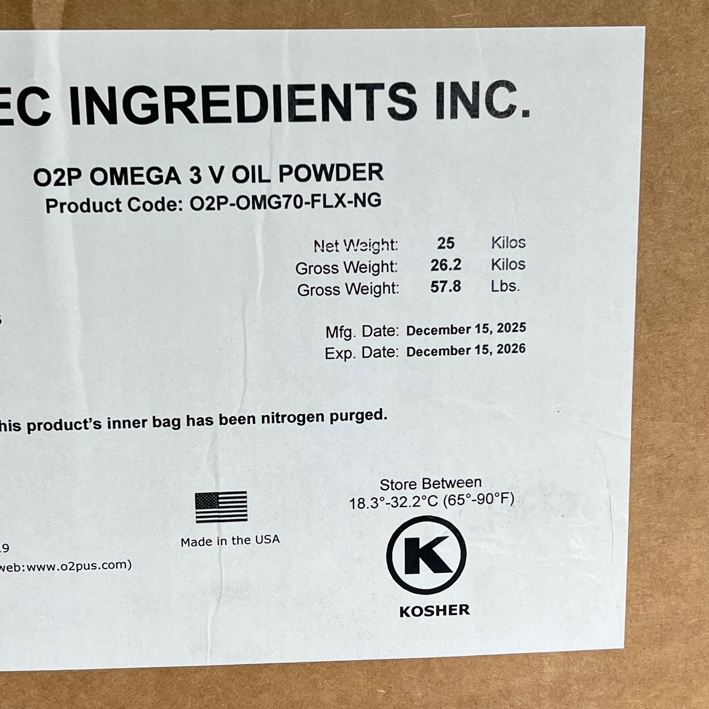O2P NPRI Omega 3 Fish Oil Powder Supplement 57lb  White O2P-OMG70-FLX-NG