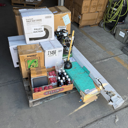 ZA@ Pallet of MIXED Emergency Candles, Marking Paint, Watercolors, Plunger, Flooring, Toilet Seat Covers, Pocket Door Frame, & MORE! (AS-IS)