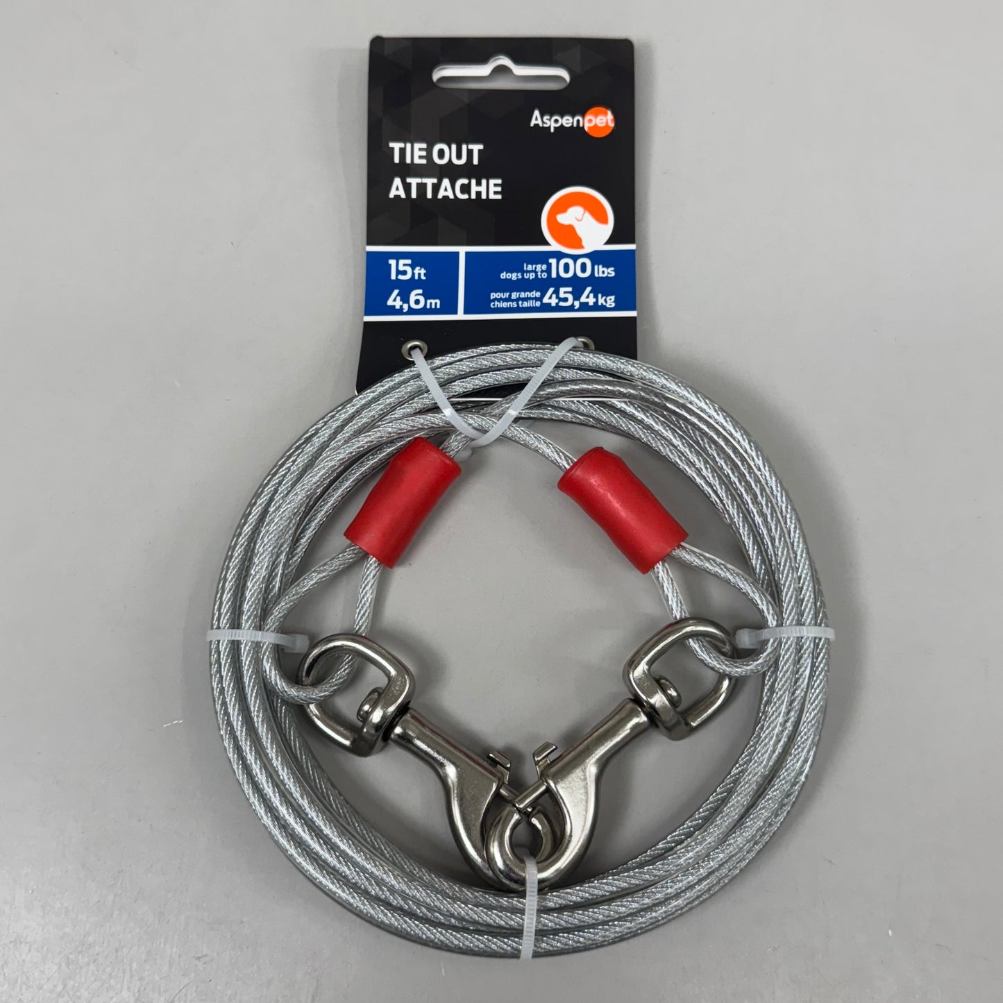 ZA@ ASPEN PET Heavy Duty Tie-Out Galvanized Steel Cable 15' (2 PACK) Large Breeds A