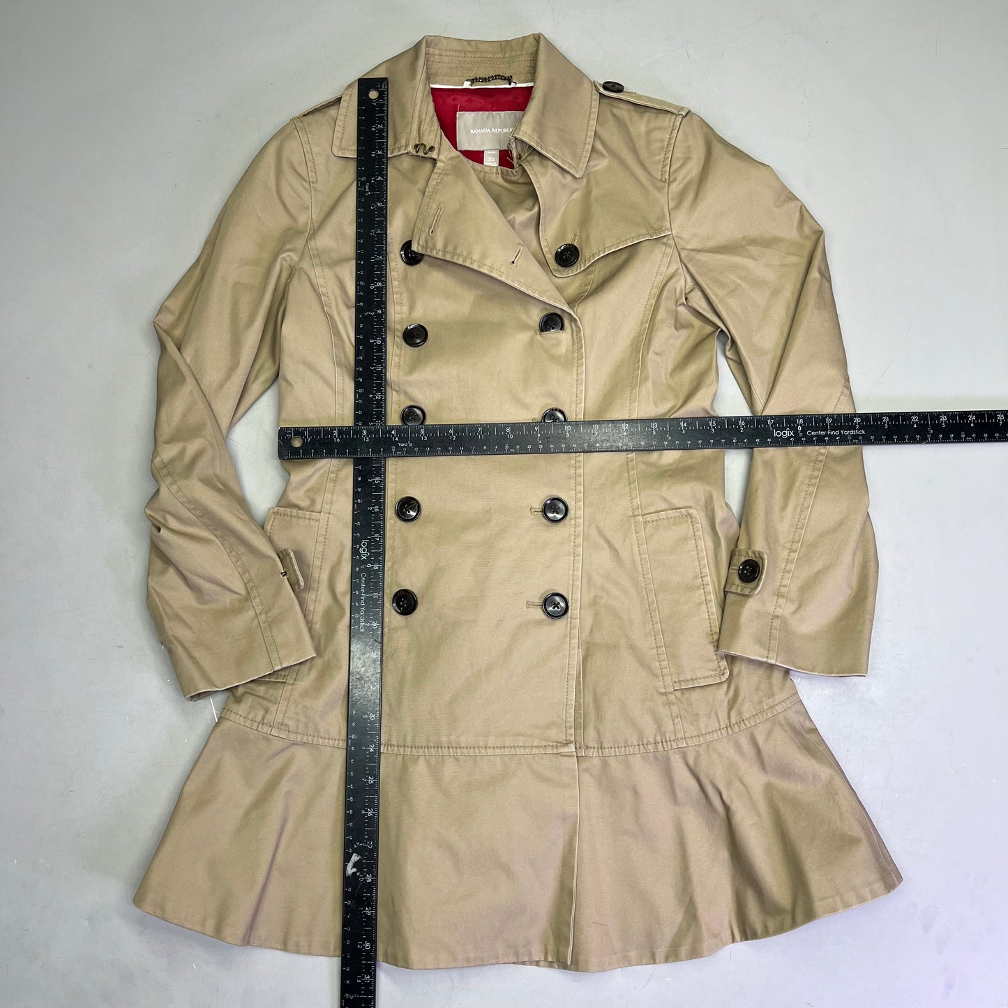 BANANA REPUBLIC Flared Trench Coat 100% Cotton Shell  Women's Sz XS Coconut Husk