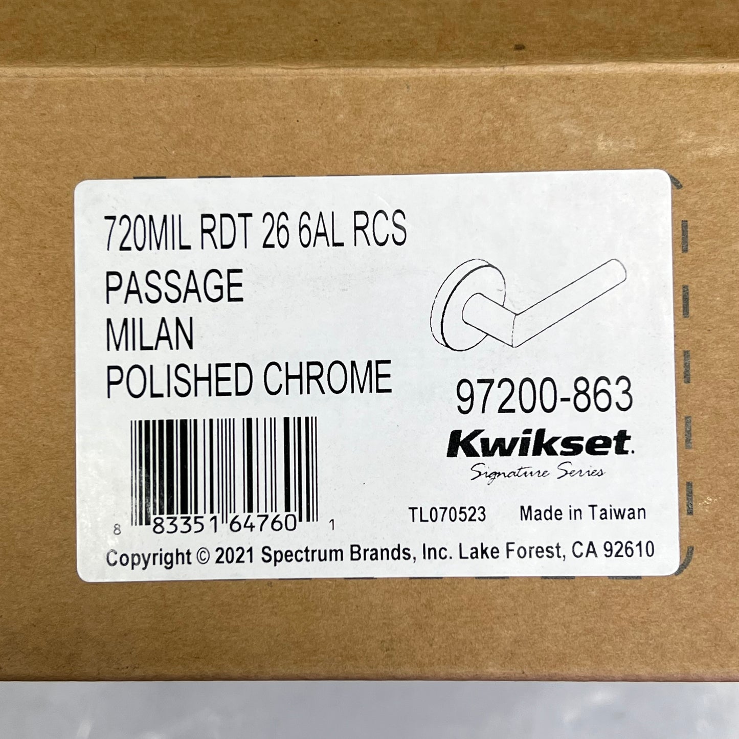 KWIKSET Milan Passage Hall/Closet Door Handle Polished Chrome 720MILRDT266ALRCS