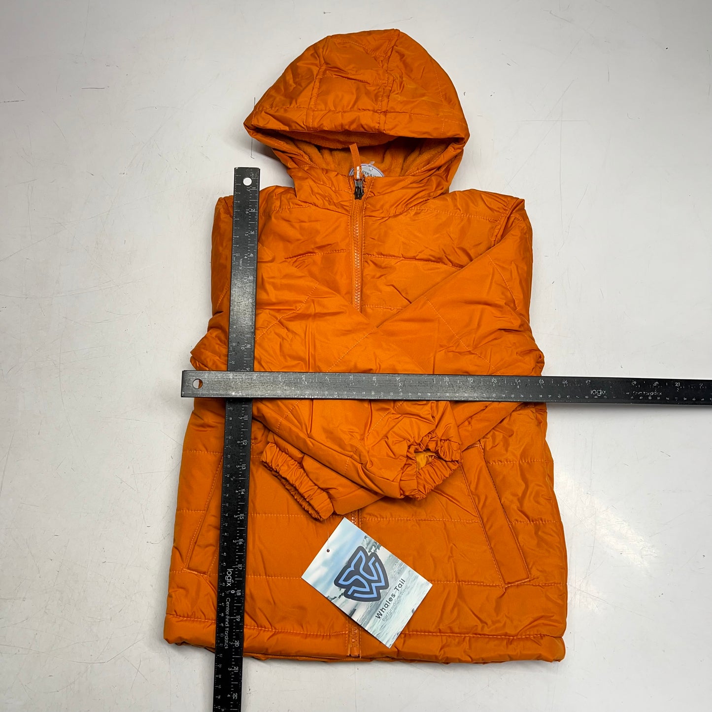 WHALES TAIL Fleece Lined Hooded Full Zip Up Winter Coat  Boy's Sz 7 Orange