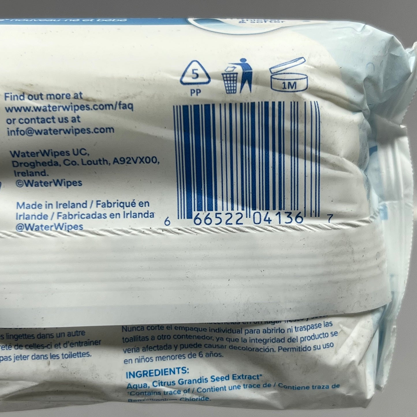 WATERWIPES (4 Pack of 60 Wipes) Sensitive+ Newborn & Baby Wipes, 3-in-1 Cleans Sz 7" x 6.6", White BB 01/26