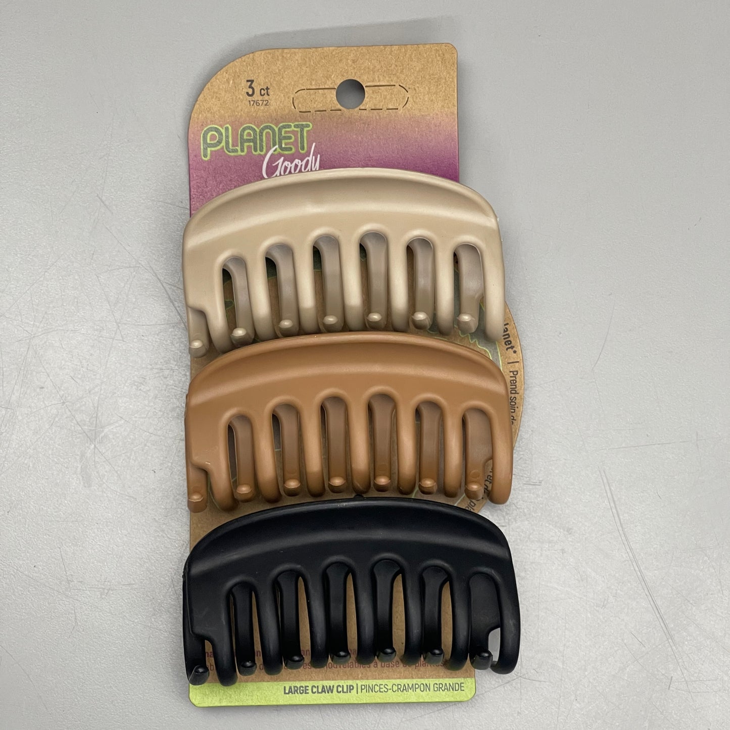 GOODY 3 Sets of 3! Planet Sustainable Round Claw Clips Black/Brown/Cream 3000321 (New)