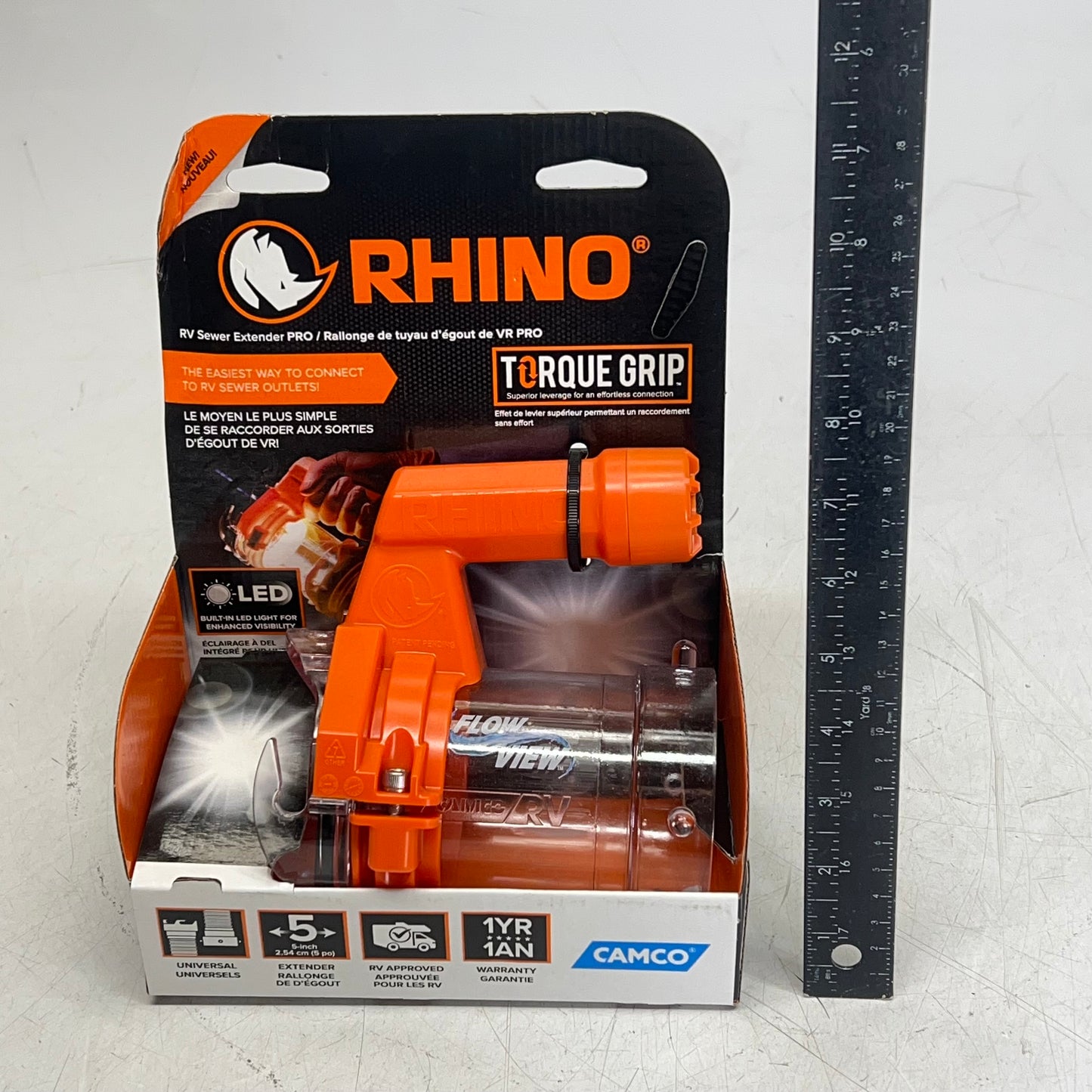 CAMCO Rhino Rv Sewer Extender Pro W/ Led Flashlight  5" Universal Orange 39570