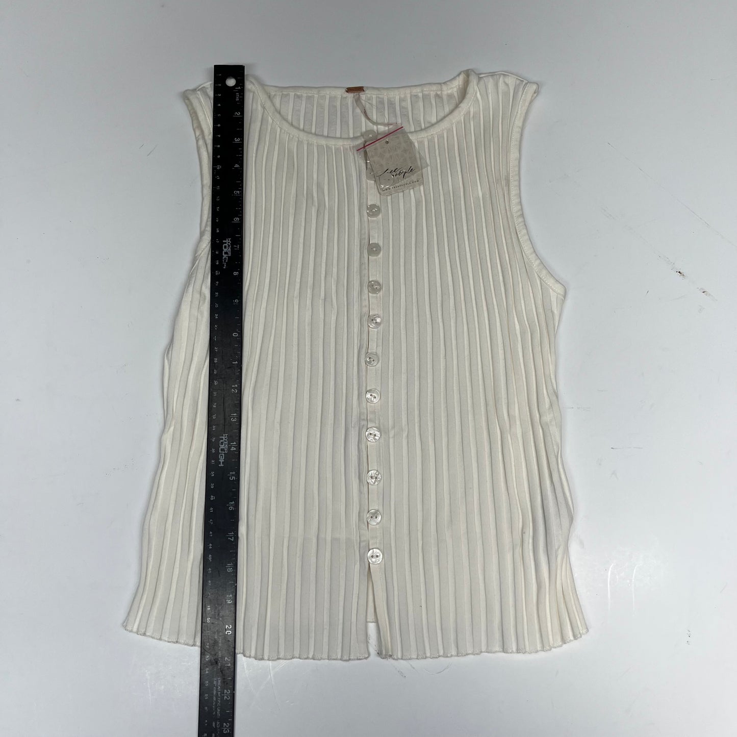 ZA@ FREE PEOPLE Tilly Ribbed Button Up Vest Women's Sz S White OB2078588