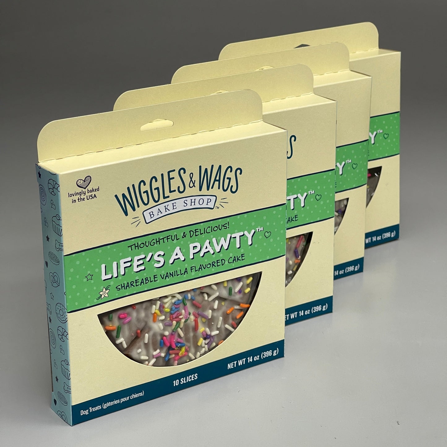 ZA@ WIGGLES & WAGS Life's a Pawty Vanilla Flavored Cake for Dogs 4 PACK BB 11/02/24 E