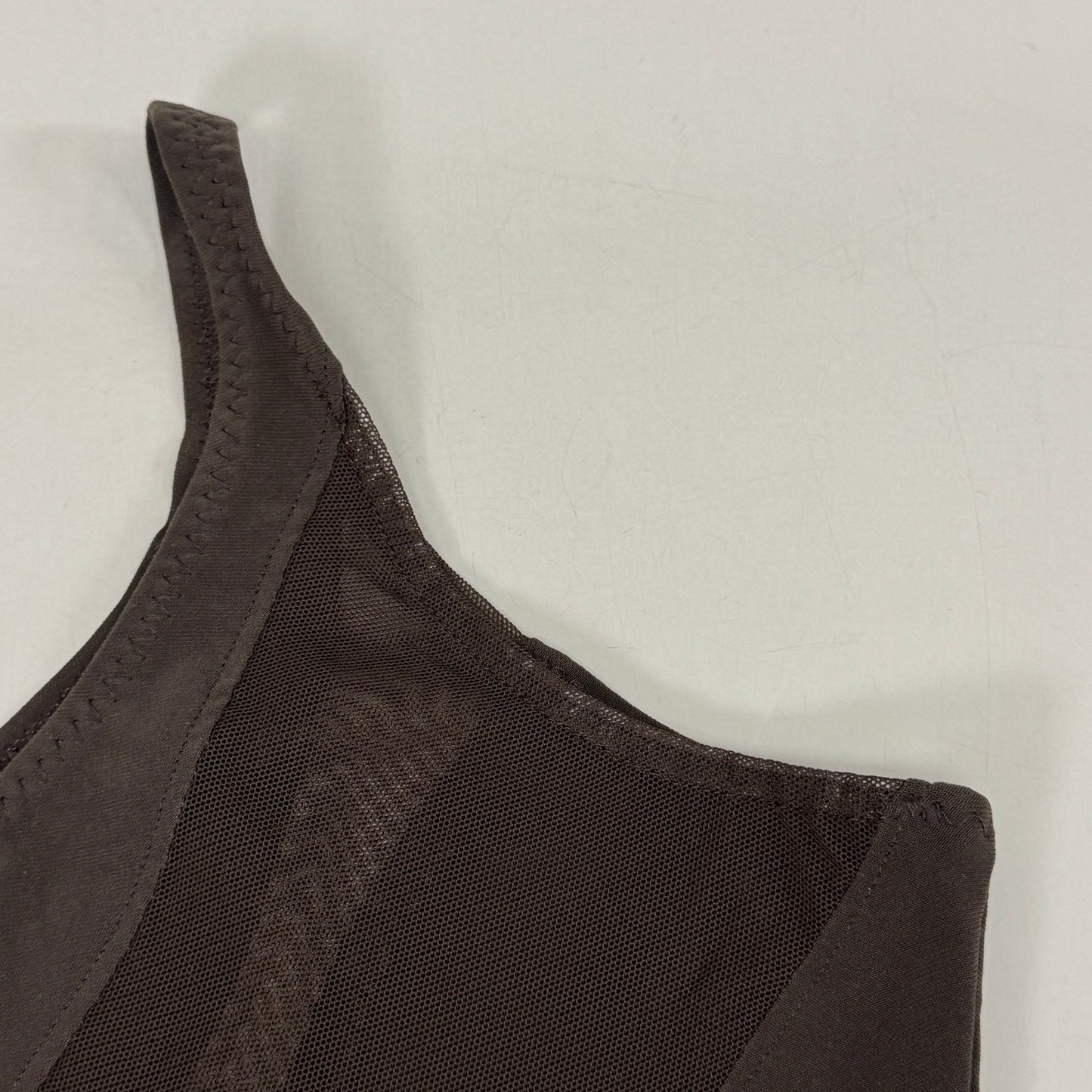 NORMA KAMALI One Shoulder Snake Mesh Catsuit Footsie Women's Sz XXS/32 Chocolate