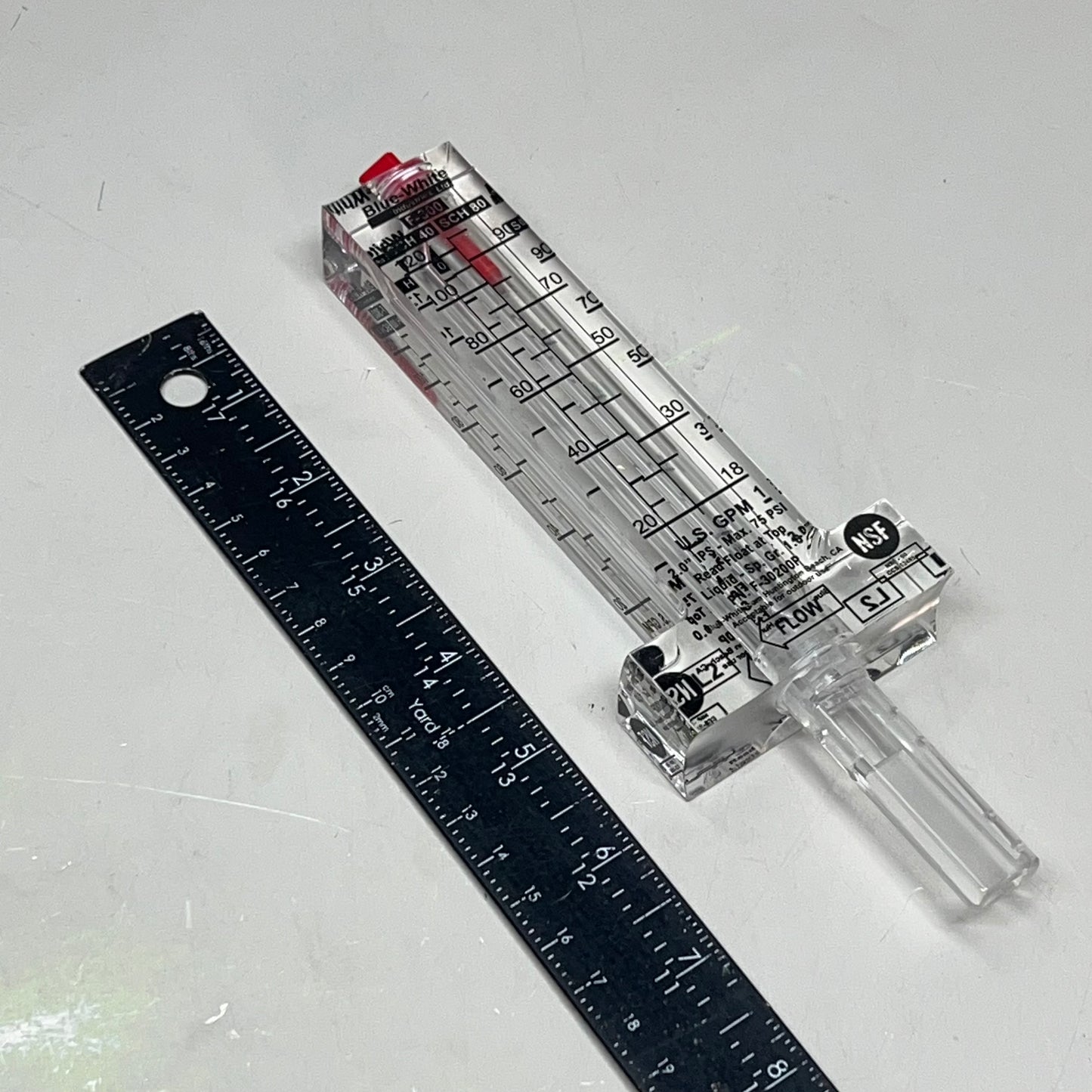 BLUE-WHITE Acrylic Flow Meter Stainless Steel Float Material 2.00" F302200P