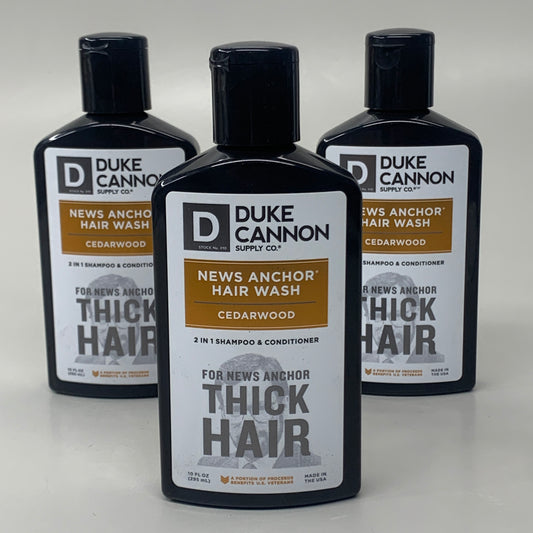 DUKE CANNON (3 PACK) News Anchor 2-in-1 Hair Wash Cedar-Wood 10 Fl oz