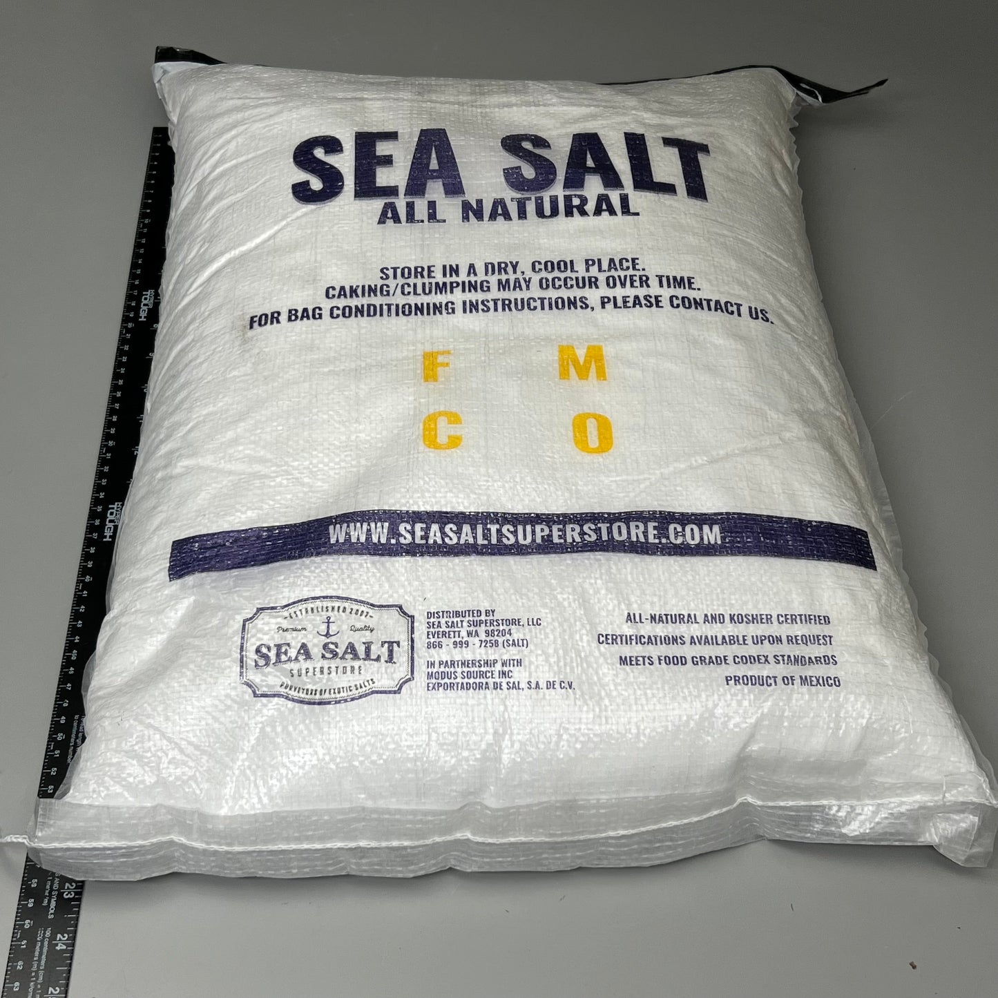 SEA SALT SUPERSTORE (50 LBS) All Natural Kosher Fine Grain Sea Salt BB 06/28