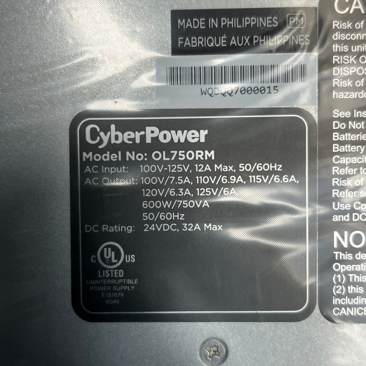 CYBER POWER SYSTEMS Uninterruptible Power Supply 750 VA / 600 W Grey OL750RM