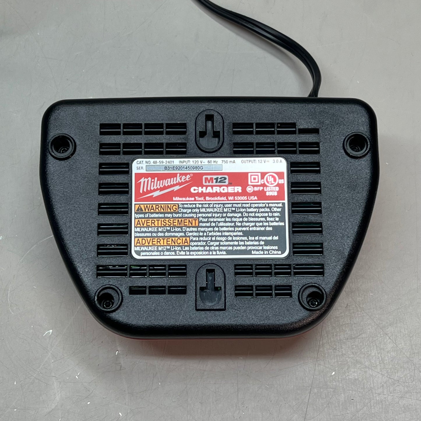 MILWAUKEE M12 Lithium-Ion Battery Charger 12v Output Red 48-59-2401