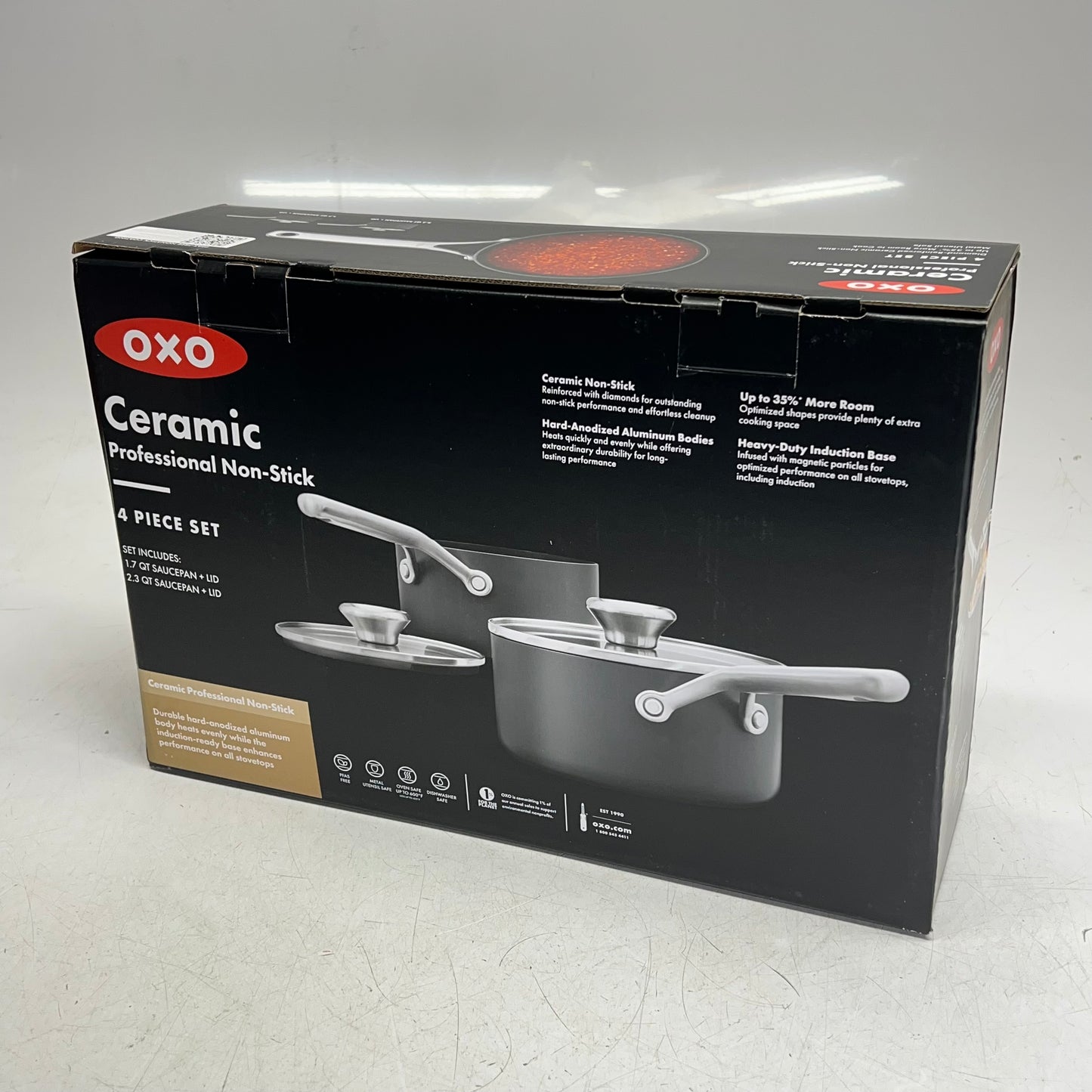 OXO (4 PIECE) Professional Ceramic Non-stick Sauce Pan Set 2.3qt - 1.7qt Black