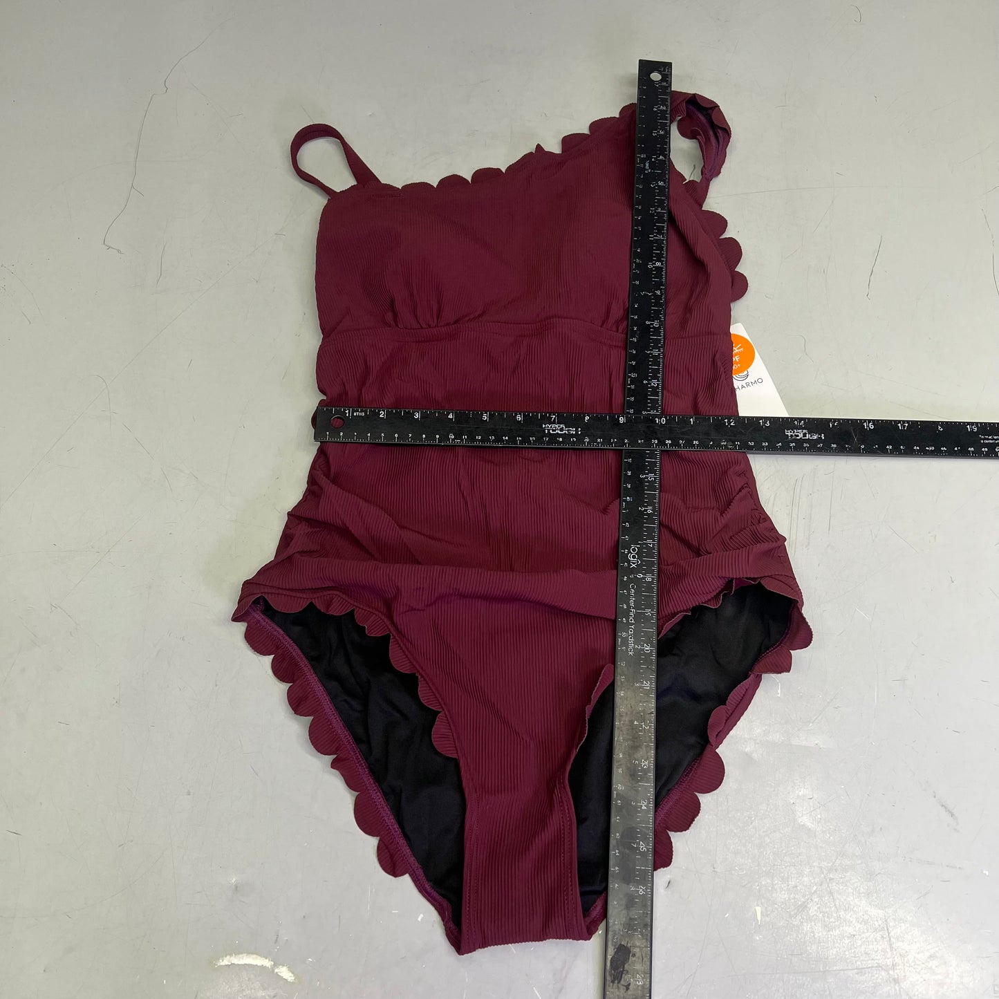 CHARMO Asymmetrical Retro Ribbed Moderate Cut One Piece Swimwear Wmn Sz L Wine