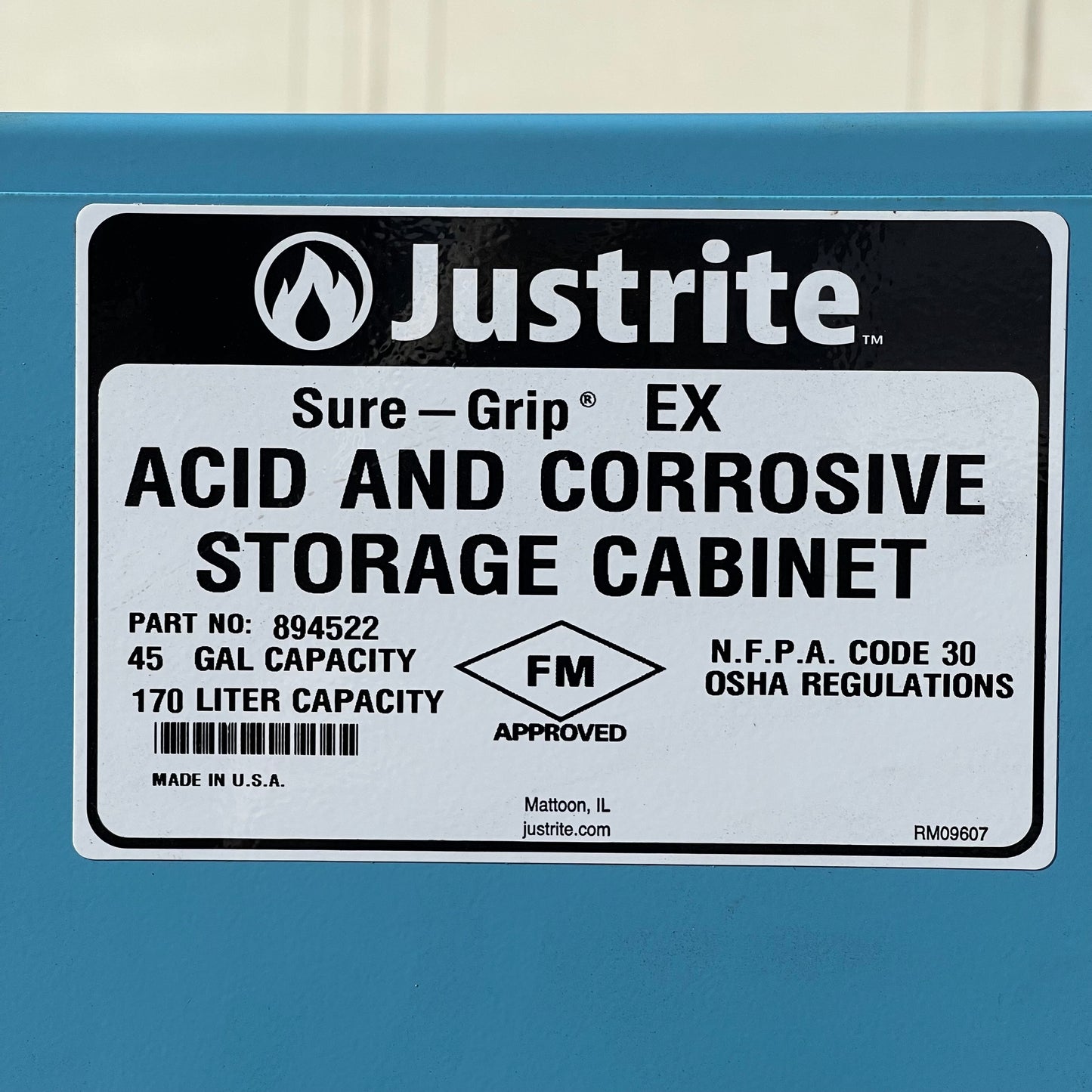Z@ Pallet of JUSTRITE Sure-Grip EX Acid and Corrosive Storage Cabinet 45 Gal Capacity 65"x43.5"x18" (A)