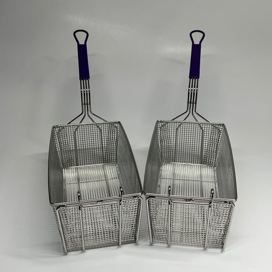 ZA@ TWENTY FOUR 7 GLOBAL SOLUTIONS  (2 PACK) Rectangle Fry Basket W/ Silicone Handle  15.5"x8.215"x5.75" Chrome/Purple 4054