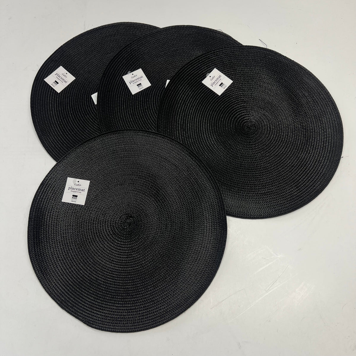 NOW DESIGNS (4 PACK) Disko Placemat 100% Woven Polypropylene 15" Dia Black