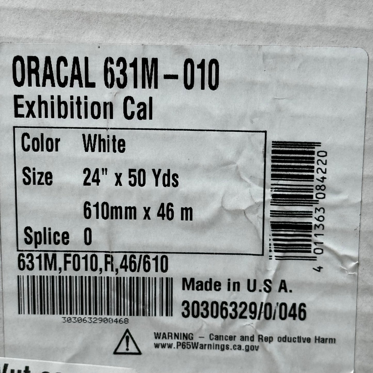 ORAFOL Oracal Exhibition Cal White 24" X 50Yds 631M-010