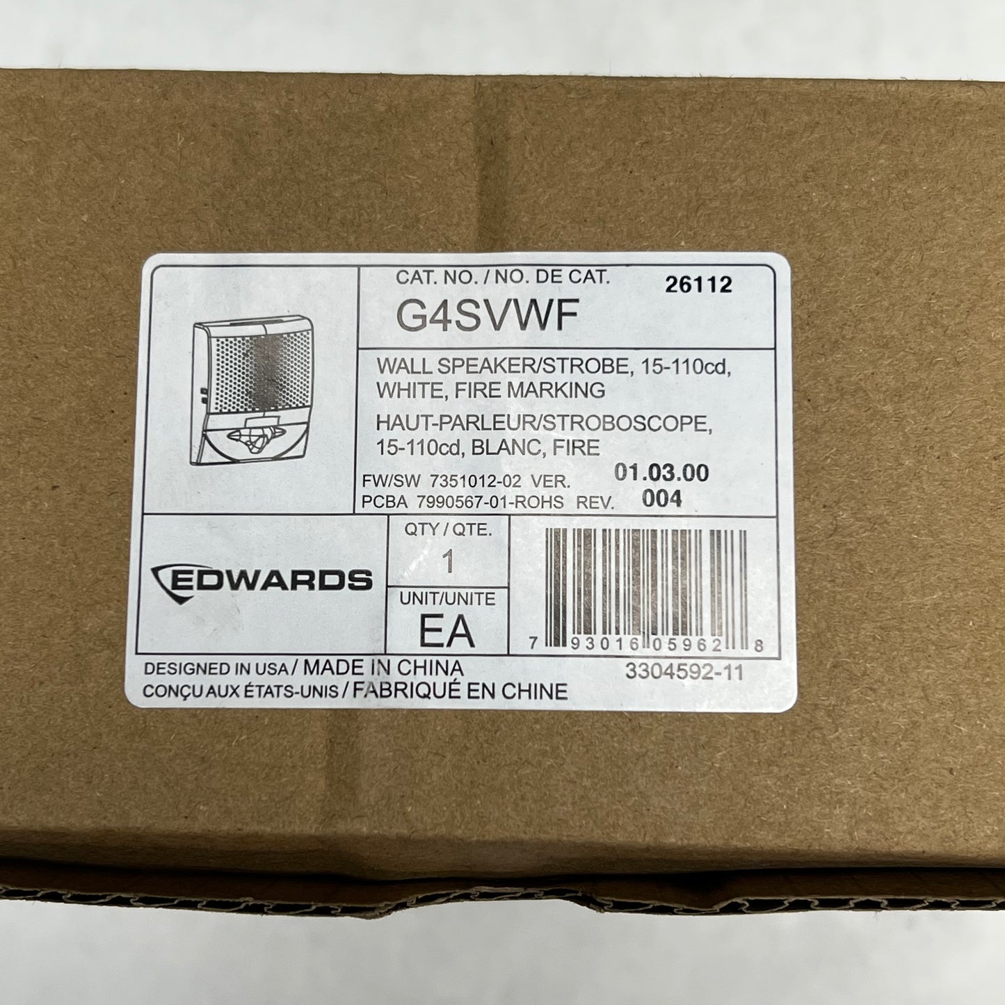 EDWARDS  Combination Wall Speaker Strobe Led  Selectable Wattage White G4SVWF