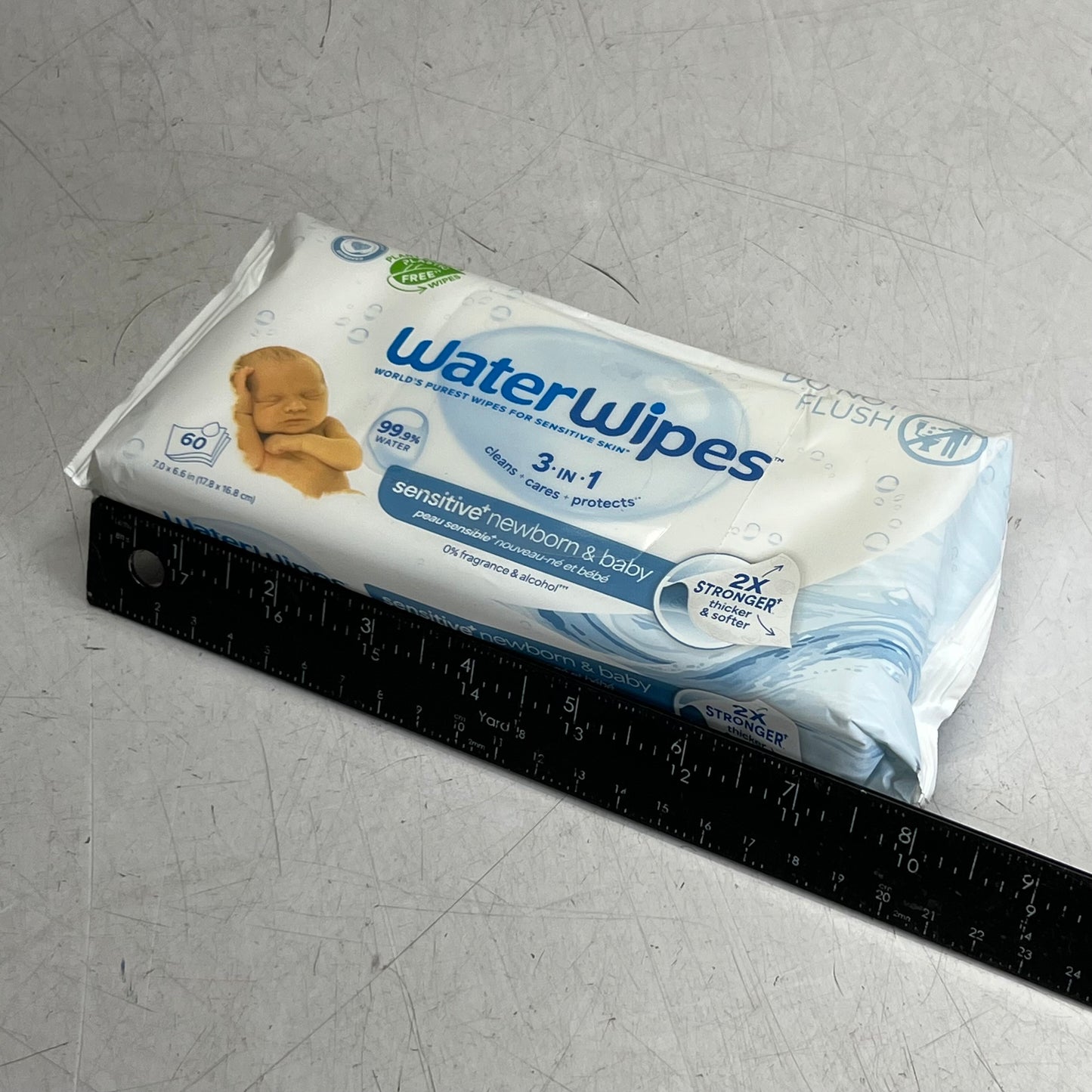 WATERWIPES (4 Pack of 60 Wipes) Sensitive+ Newborn & Baby Wipes, 3-in-1 Cleans Sz 7" x 6.6", White BB 01/26