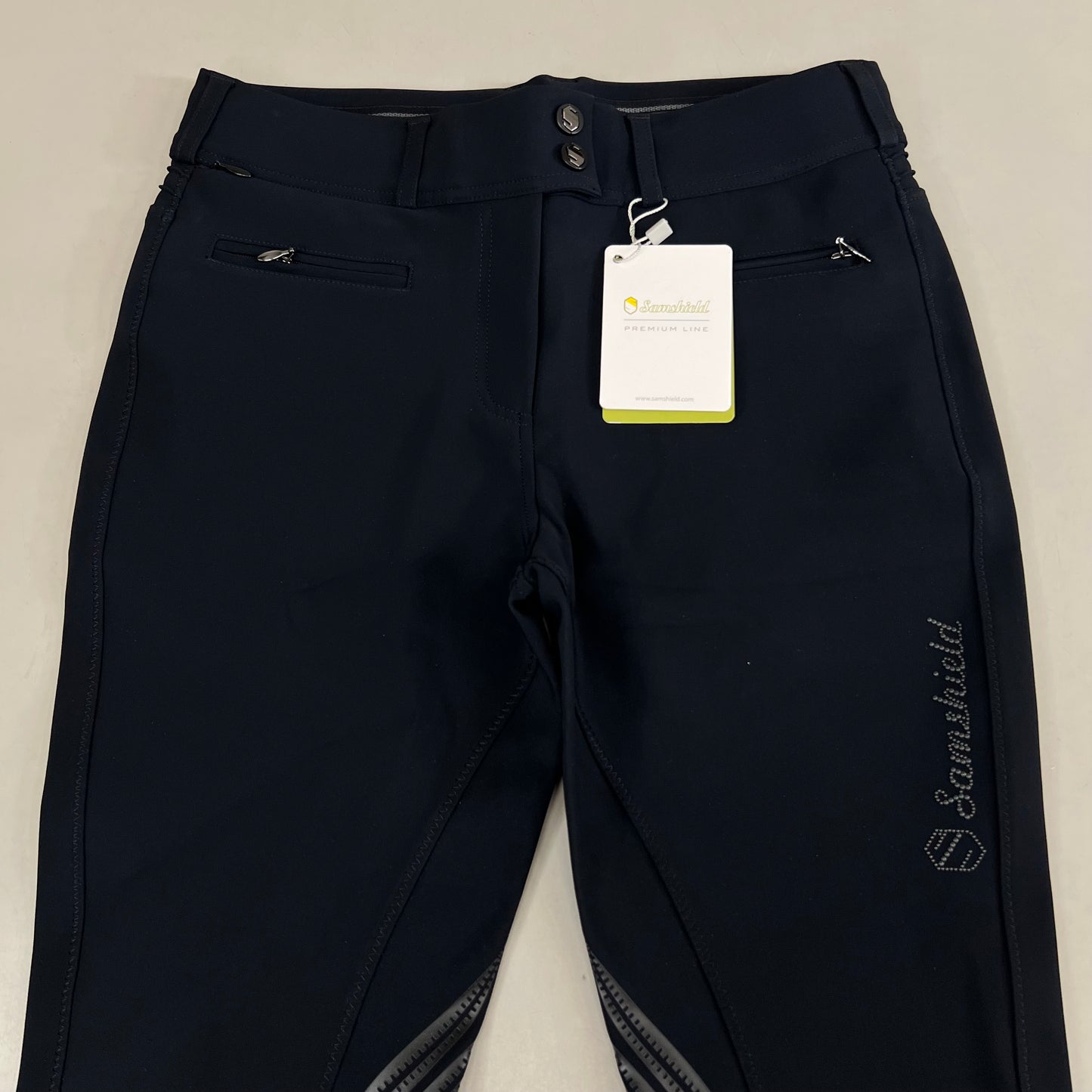 SAMSHIELD Chloe Metal Dots Equestrian Pants Women's Sz US 26, UK 8, FR 36 Black