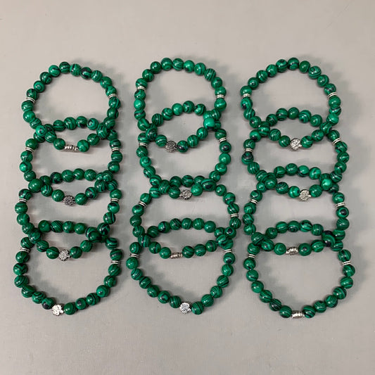 BEST WHOLESALE (12 PACK) Beaded Green-Black Crystal Bracelets 3" Silver Tree New