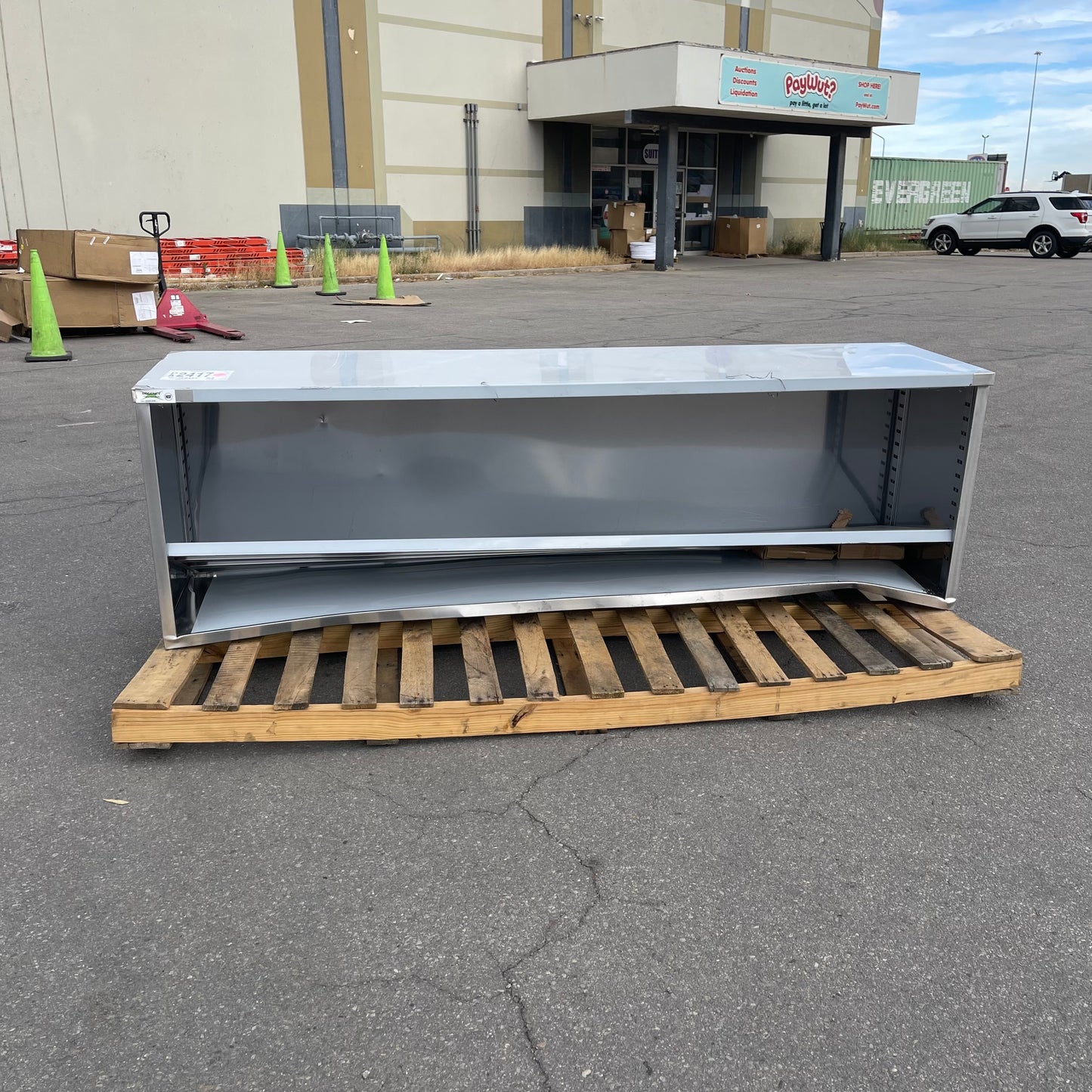 ZA@ REGENCY Enclosed Base Table w/ Open Front 96”x30”x24” Stainless Steel 600EBT2496 (AS-IS, Bent)