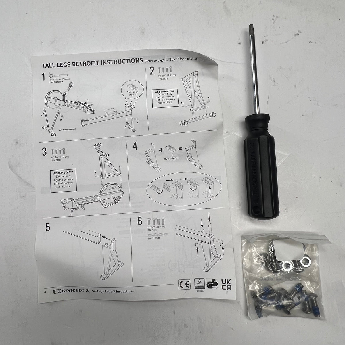 CONCEPT 2 Tall Legs Retrofit Kit Front & Rear for Rowerg Machine Black 2396