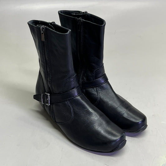 ZIERA Buckle Half Calf Zipper Boot Real Leather Women's Sz 9.5 Black (Pre-Owned)