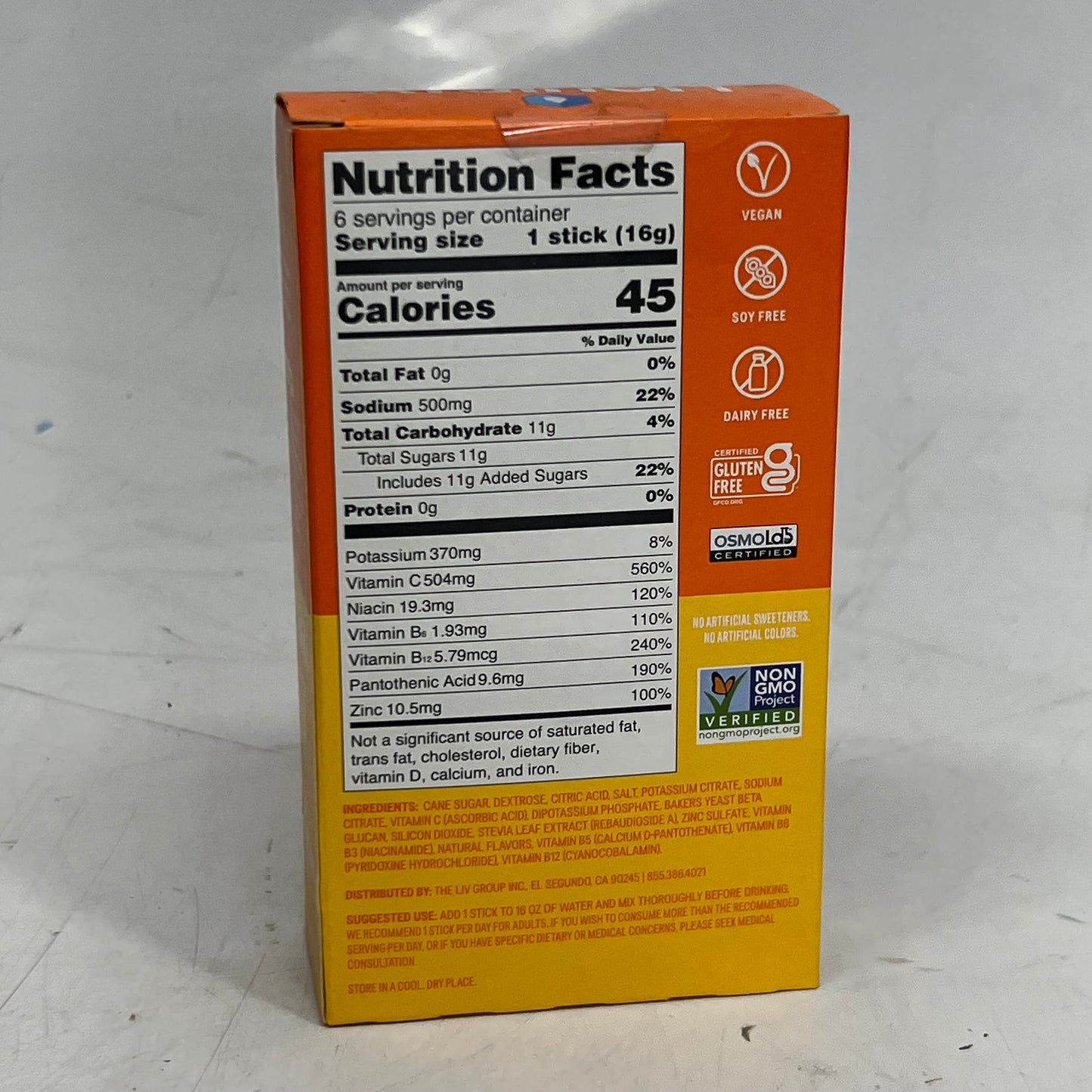 LIQUID I.V (6 PACK) Hydration Multiplier + Immune Support Tangerine 0.56 oz. Orange BB 01/28