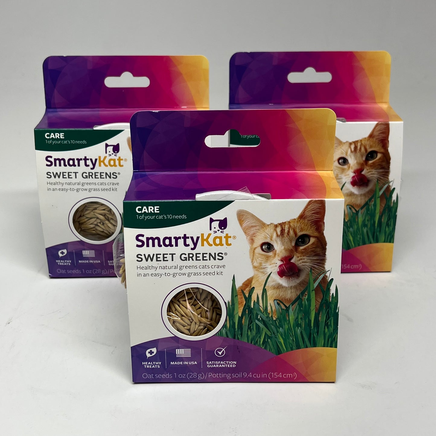 SMARTY KAT (3 PACK, 1 Oz Each) Sweet Greens Cat Grass Seed Easy To Grow Kit