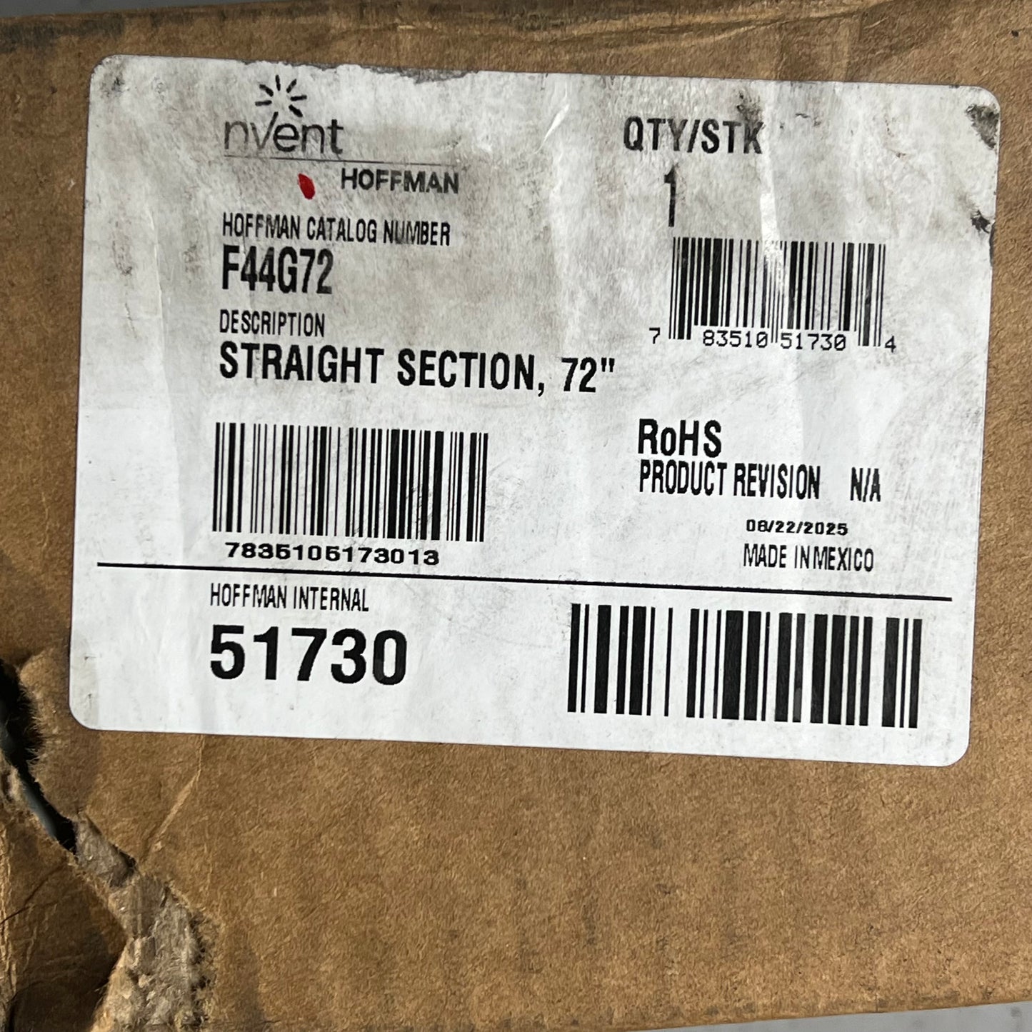 HOFFMAN Wireway Type 1 Straight Section 16 Gauge 72" x 4" x 4" Steel Grey F44G72