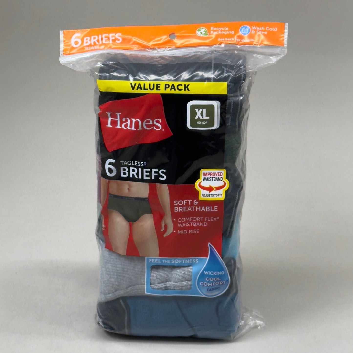 HANES (6 PACK!) Men's Cool Comfort Briefs Sz XL 40-42" Blue/Purple/Green 782WB6