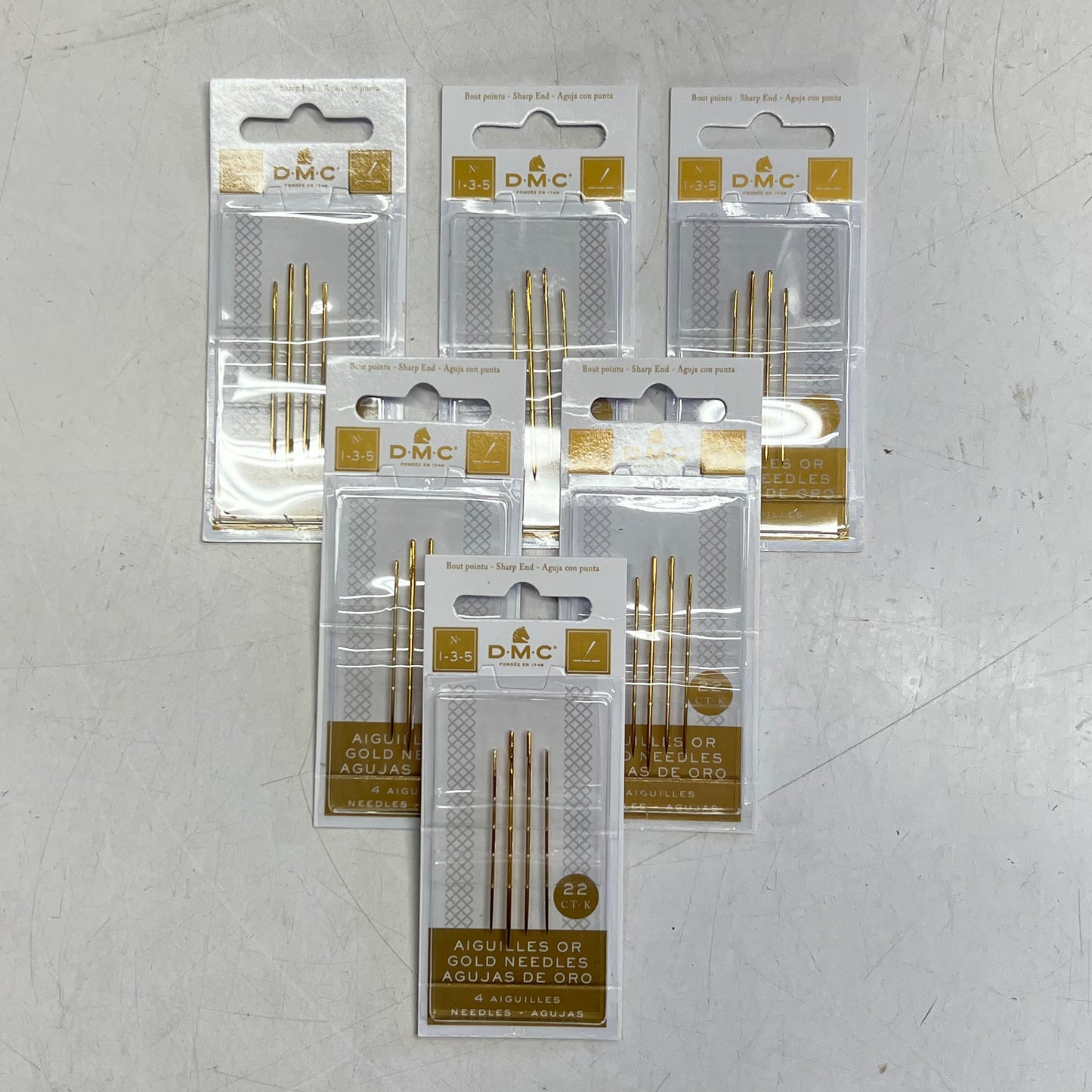 DMC (6 PACK, 4 EACH) Embroidery Needles  1,3 & 5 Gold Plated  6132/6