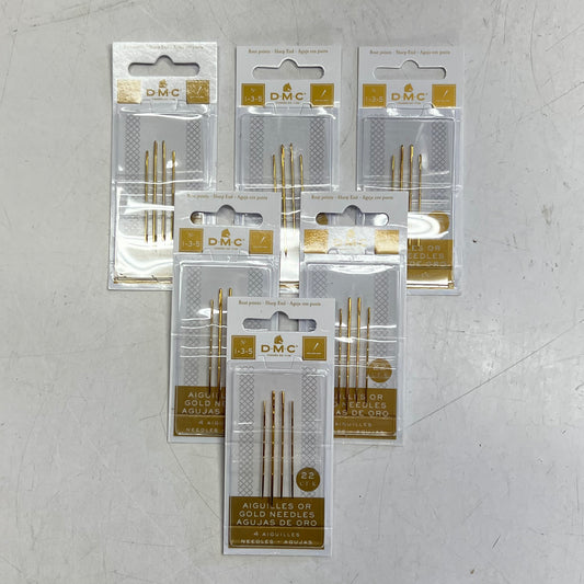 DMC (6 PACK, 4 EACH) Embroidery Needles  1,3 & 5 Gold Plated  6132/6
