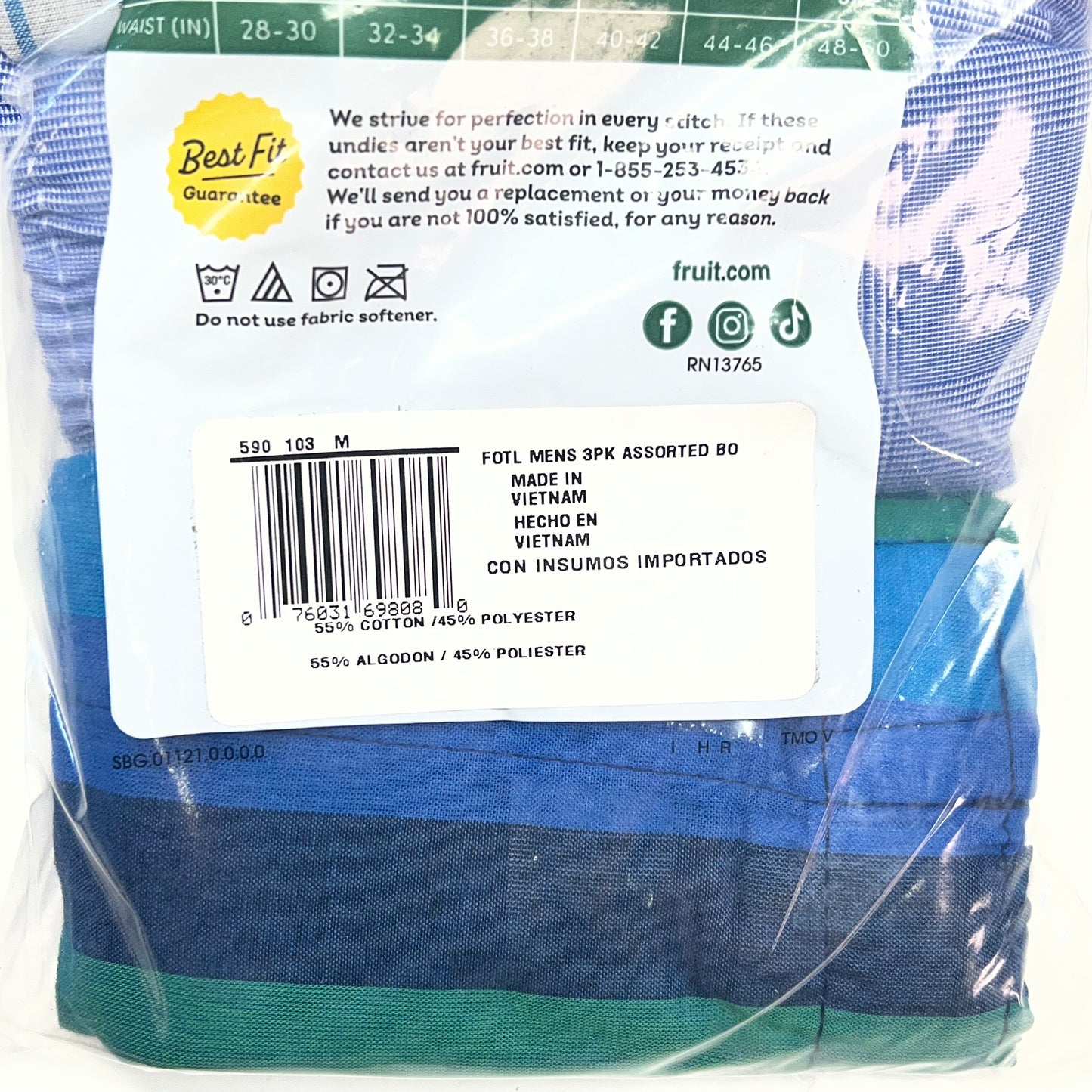 ZA@ FRUIT OF THE LOOM (3 PACK) Eversoft Breathable Fabric No Bunching Boxers Men's Sz M Plaid/Multicolor 590103