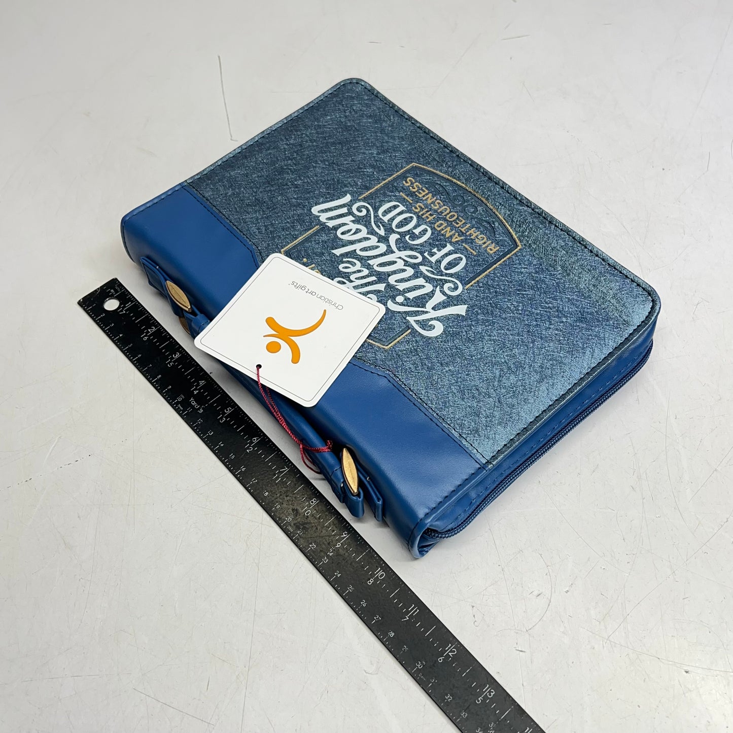 CHRISTIAN ART GIFTS Matthew 6:33 Two-tone Faux Leather Bible Cover 6"x9" Blue